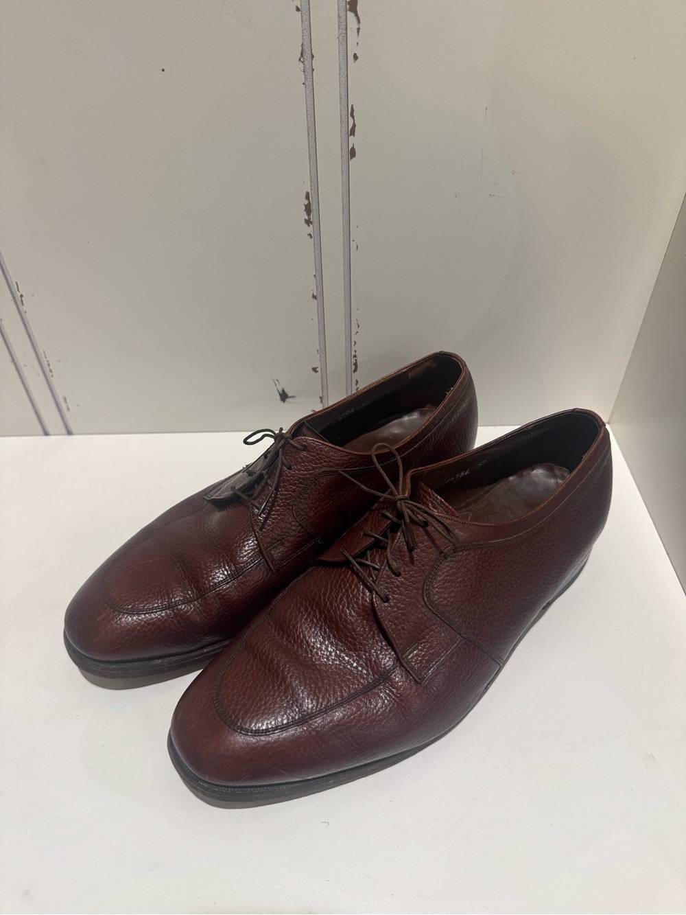 Vintage 80s Florsheim Pebble Grain Leather Shoes Mens 12 3E Extra Wide Burgundy